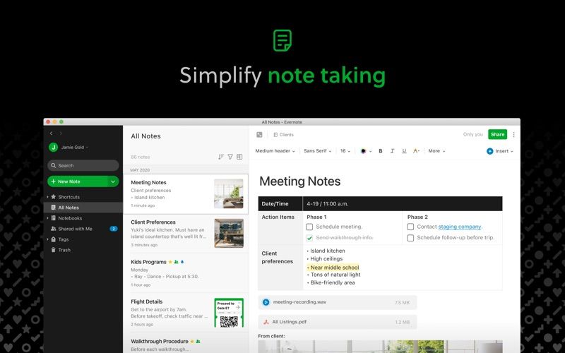 Evernote screenshot 1